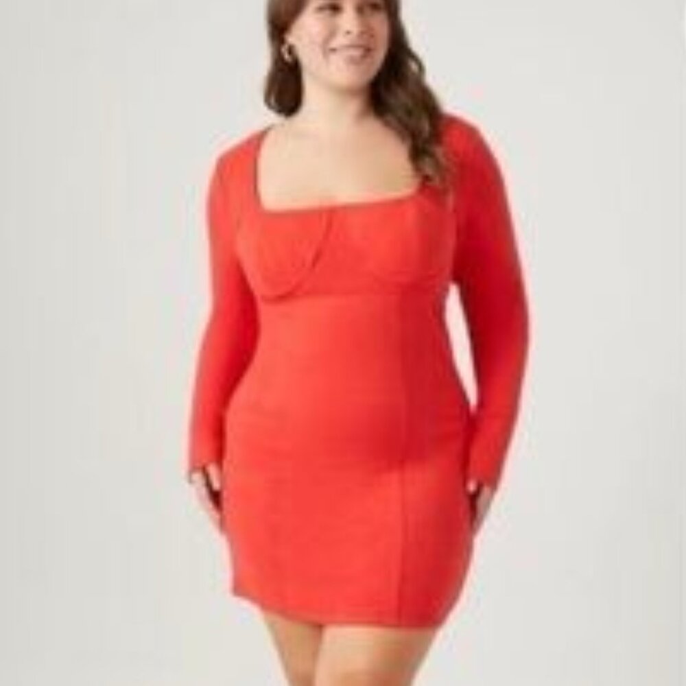 Forever 21 Cherry Red Bodycon Long Sleeve Pullover Dress SZ 3X